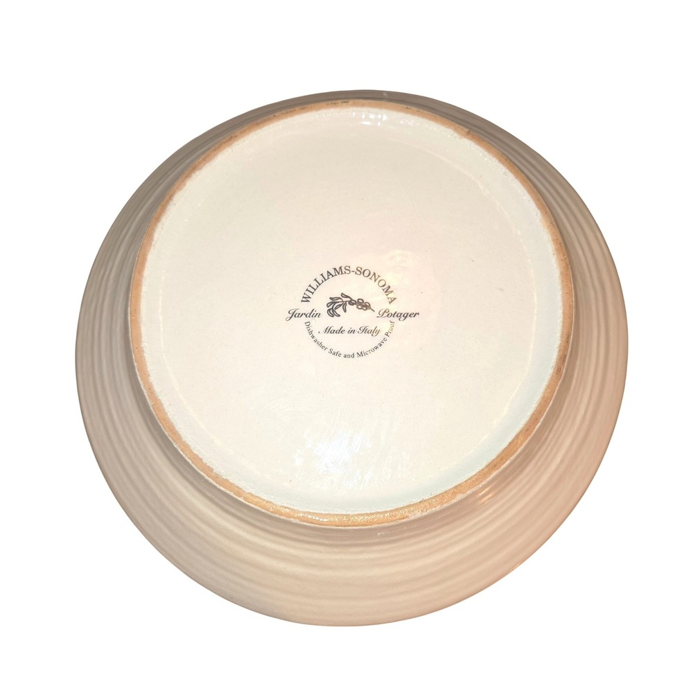 Williams Sonoma Jardin Potager 10" Pasta Bowl Italy Tan Eggplant Ribbed Ceramic - Picture 9 of 10